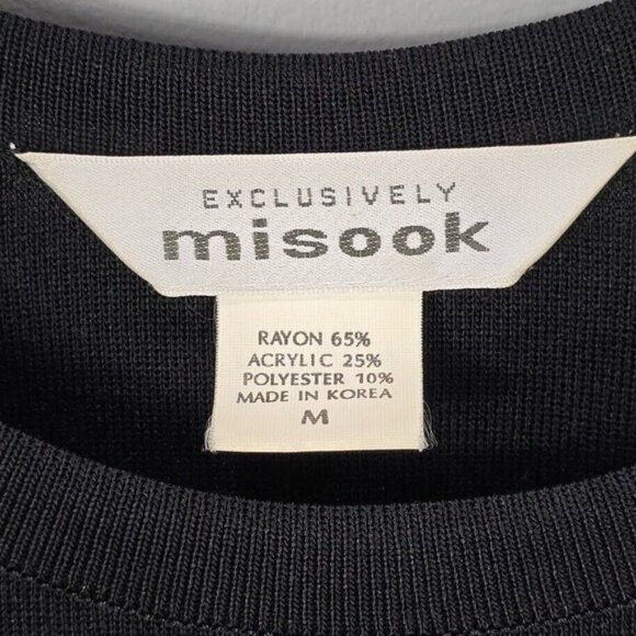 Exclusively Misook Midi Dress M Black Knit W/Side Slit Short Sleeve Minimalist - Picture 4 of 13